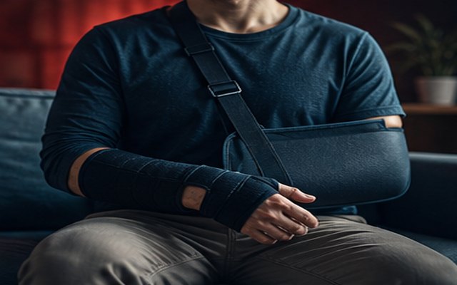 Persona in fase di recupero con supporto al braccio