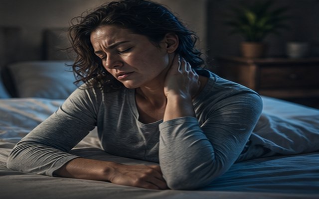 Persona con fastidio alla cervicale al risveglio